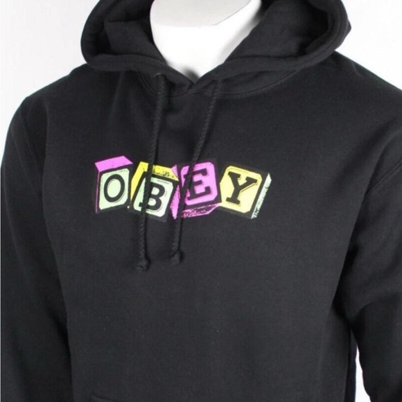Obey Black Hoodie with Colorful Alphabet Block Logo Size Large - Picture 5 of 6